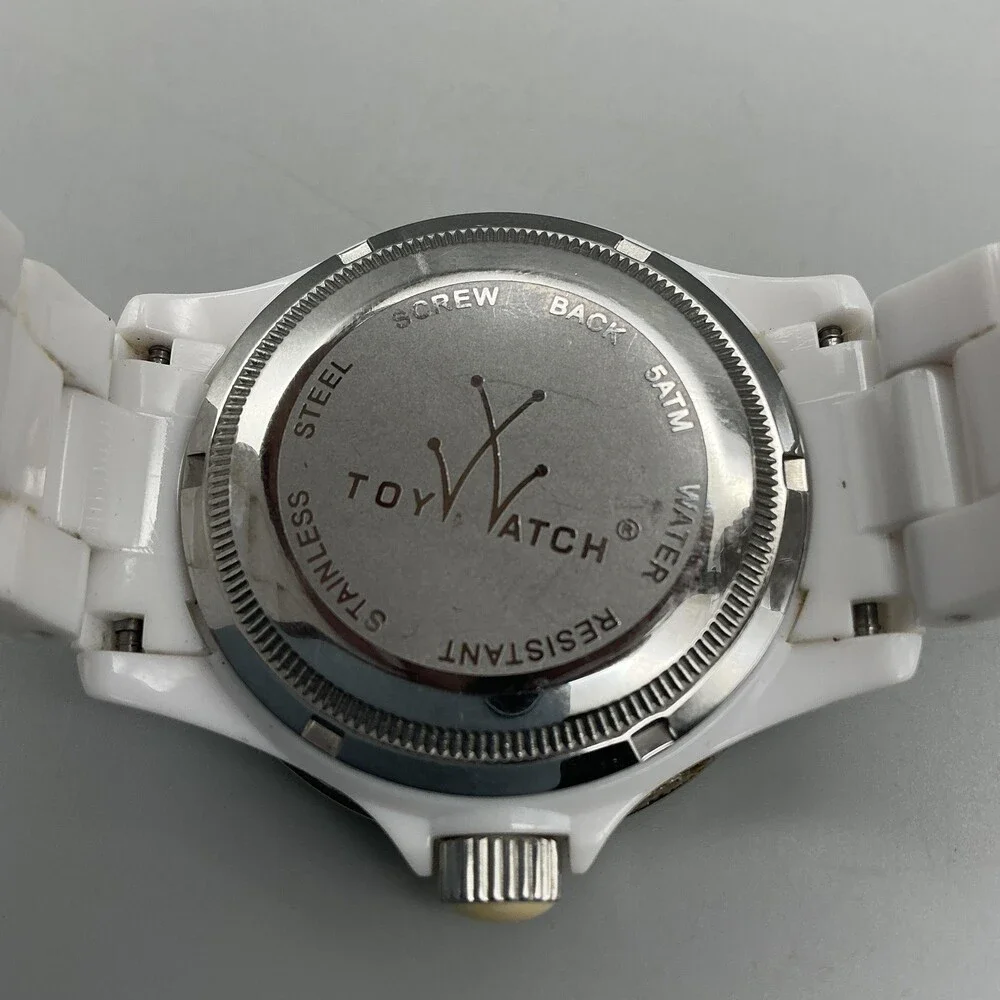 ToyWatch Mens Watch 41mm Diver White Dial Plastic Bracelet Date New Battery 6